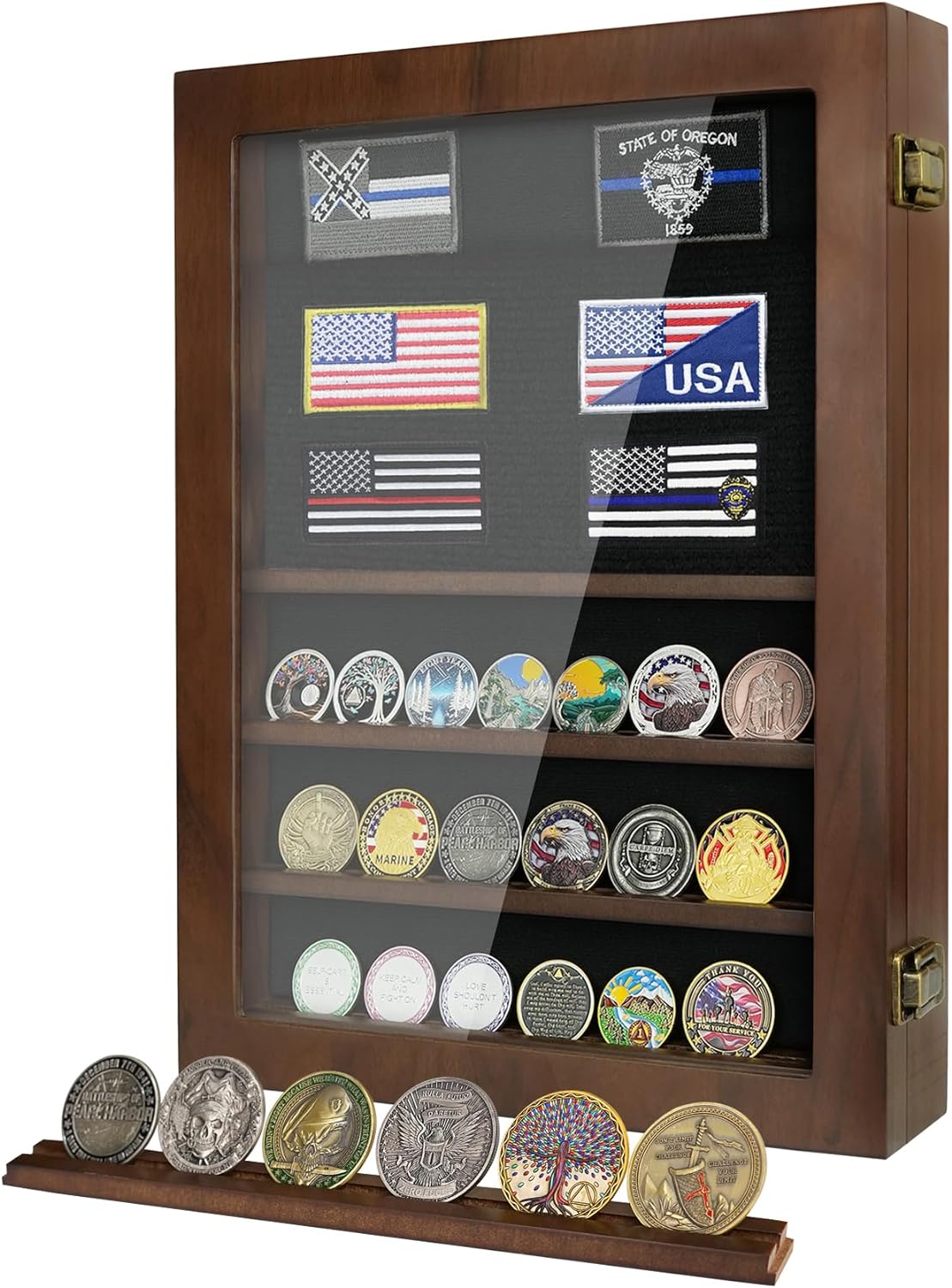 Lockable Wooden Military Challenge Coin Display Cabinet-Toppalletfly