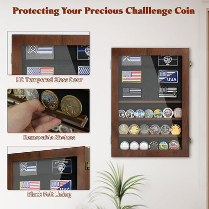 Lockable Wooden Military Challenge Coin Display Cabinet-Toppalletfly
