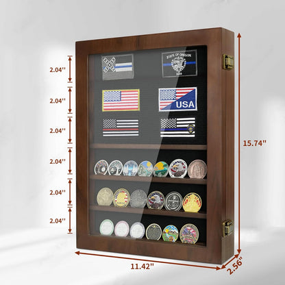 Lockable Wooden Military Challenge Coin Display Cabinet-Toppalletfly