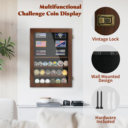 Lockable Wooden Military Challenge Coin Display Cabinet-Toppalletfly