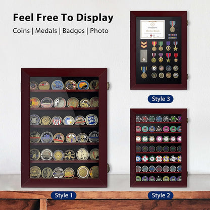 Lockable Wooden Military Challenge Coin Display Cabinet-Toppalletfly