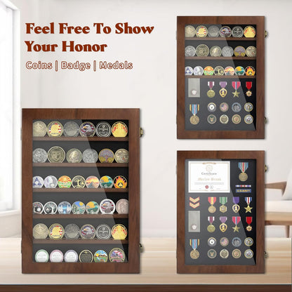 Lockable Wooden Military Challenge Coin Display Cabinet-Toppalletfly
