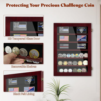 Lockable Wooden Military Challenge Coin Display Cabinet-Toppalletfly