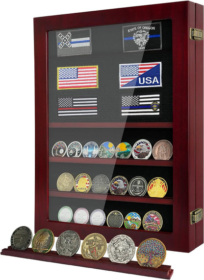 Lockable Wooden Military Challenge Coin Display Cabinet-Toppalletfly
