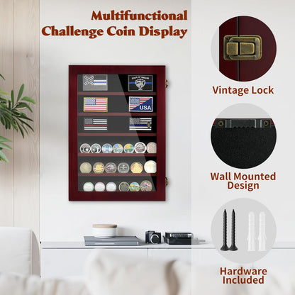 Lockable Wooden Military Challenge Coin Display Cabinet-Toppalletfly