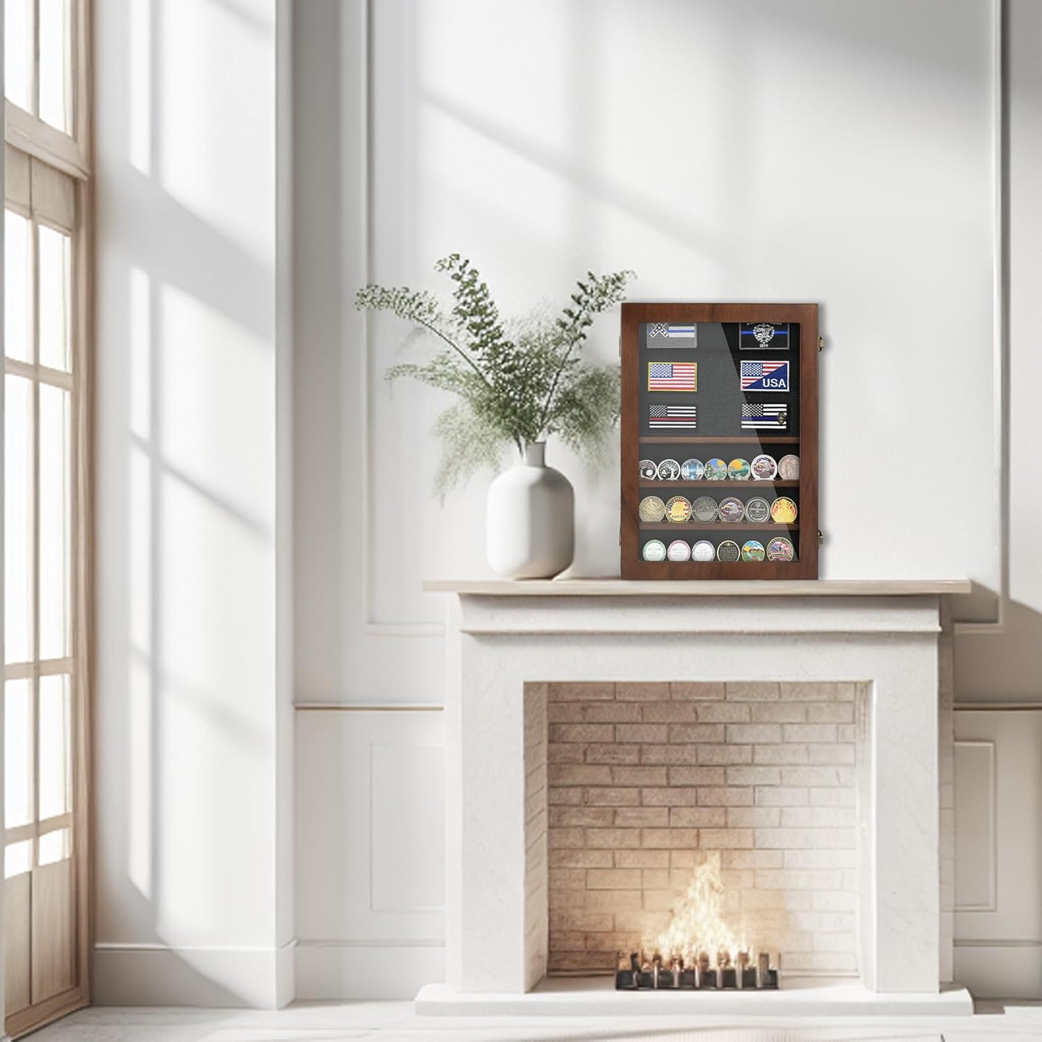 Lockable Wooden Military Challenge Coin Display Cabinet-Toppalletfly