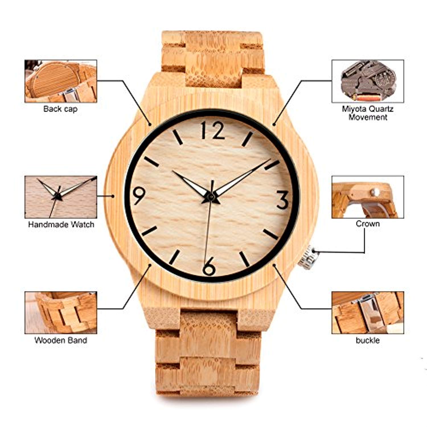 Men's Bamboo Wooden Watch Numeral Scale Large Face Quartz Watch Lightweight-Toppalletfly