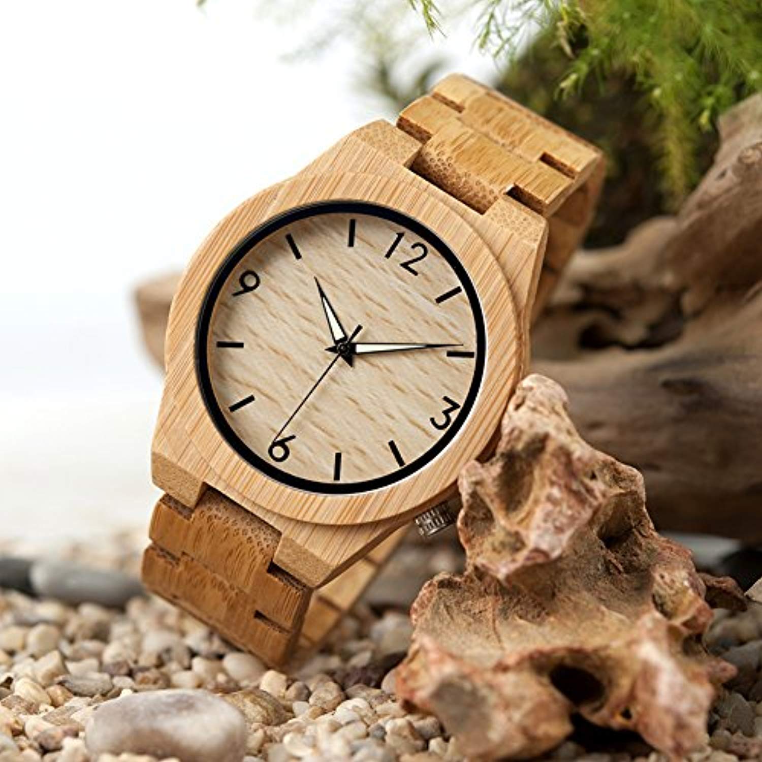 Men's Bamboo Wooden Watch Numeral Scale Large Face Quartz Watch Lightweight-Toppalletfly