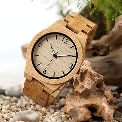 Men's Bamboo Wooden Watch Numeral Scale Large Face Quartz Watch Lightweight-Toppalletfly