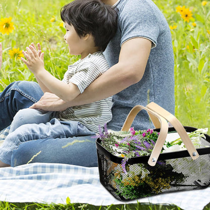Mesh Harvest Basket with Handle, Multi-Functional Metal Wire Bin for Fruits, Vegetables, and Picnics-Toppalletfly