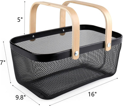 Mesh Harvest Basket with Handle, Multi-Functional Metal Wire Bin for Fruits, Vegetables, and Picnics-Toppalletfly