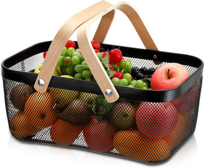 Mesh Harvest Basket with Handle, Multi-Functional Metal Wire Bin for Fruits, Vegetables, and Picnics-Toppalletfly