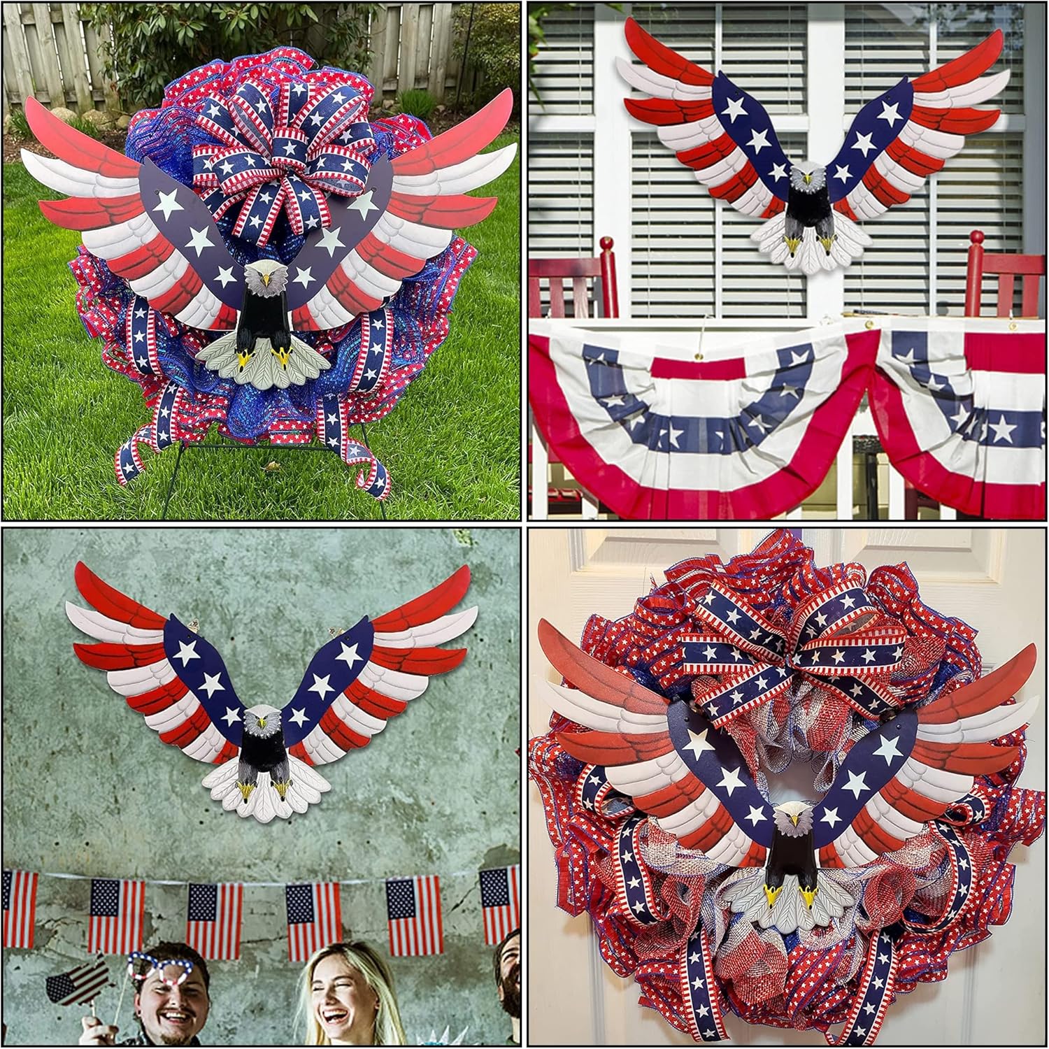 Metal Wall Art, Veterans Day Patriotic Hanging Sculpture, Large Handmade Centerpiece Independence Day 4th of July Decoration, 3 Pcs-Toppalletfly