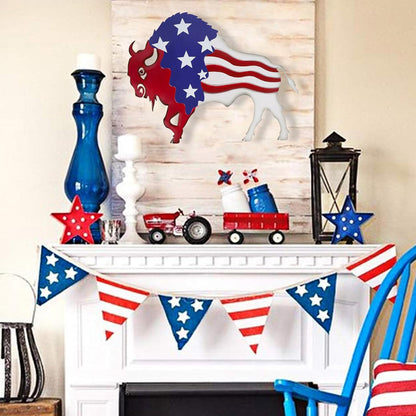 Metal Wall Art, Veterans Day Patriotic Hanging Sculpture, Large Handmade Centerpiece Independence Day 4th of July Decoration, 3 Pcs-Toppalletfly