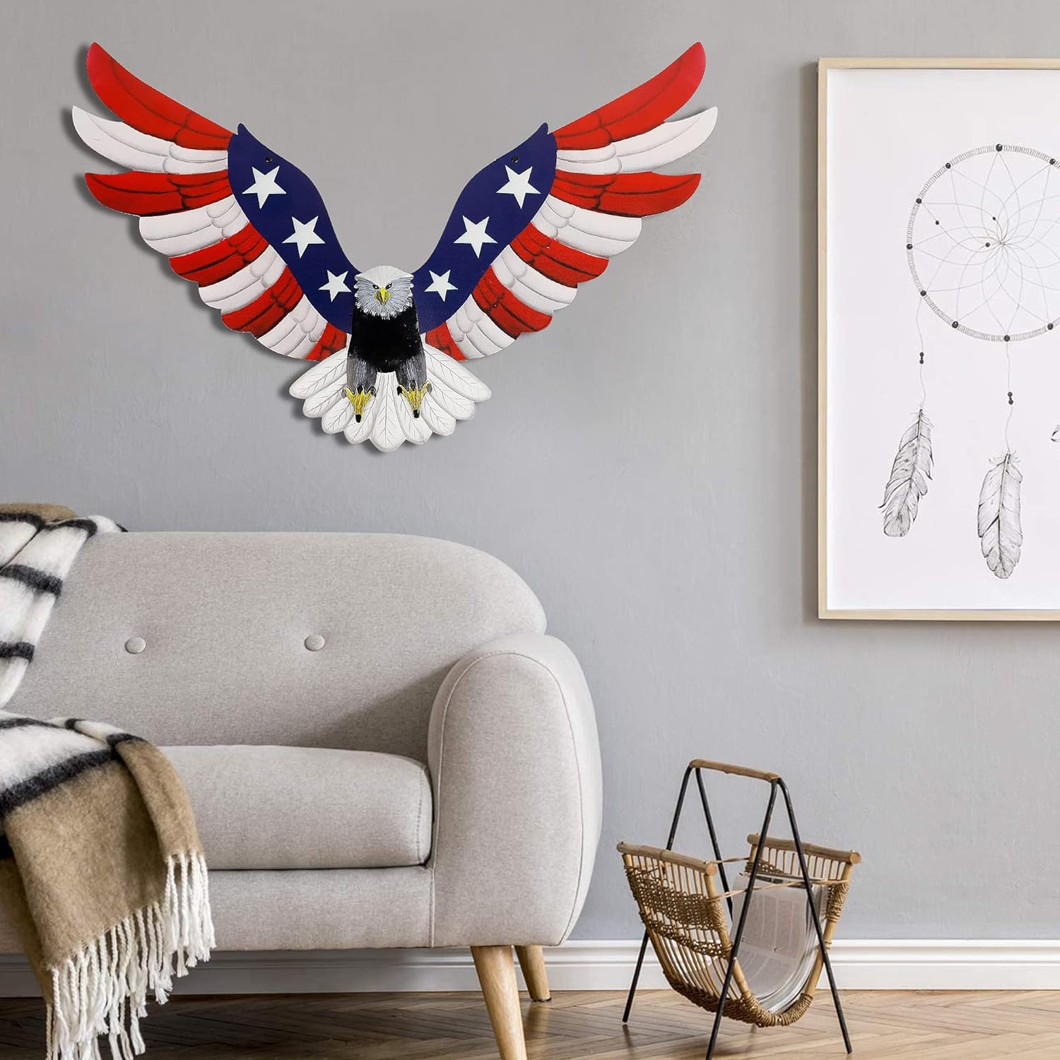 Metal Wall Art, Veterans Day Patriotic Hanging Sculpture, Large Handmade Centerpiece Independence Day 4th of July Decoration, 3 Pcs-Toppalletfly
