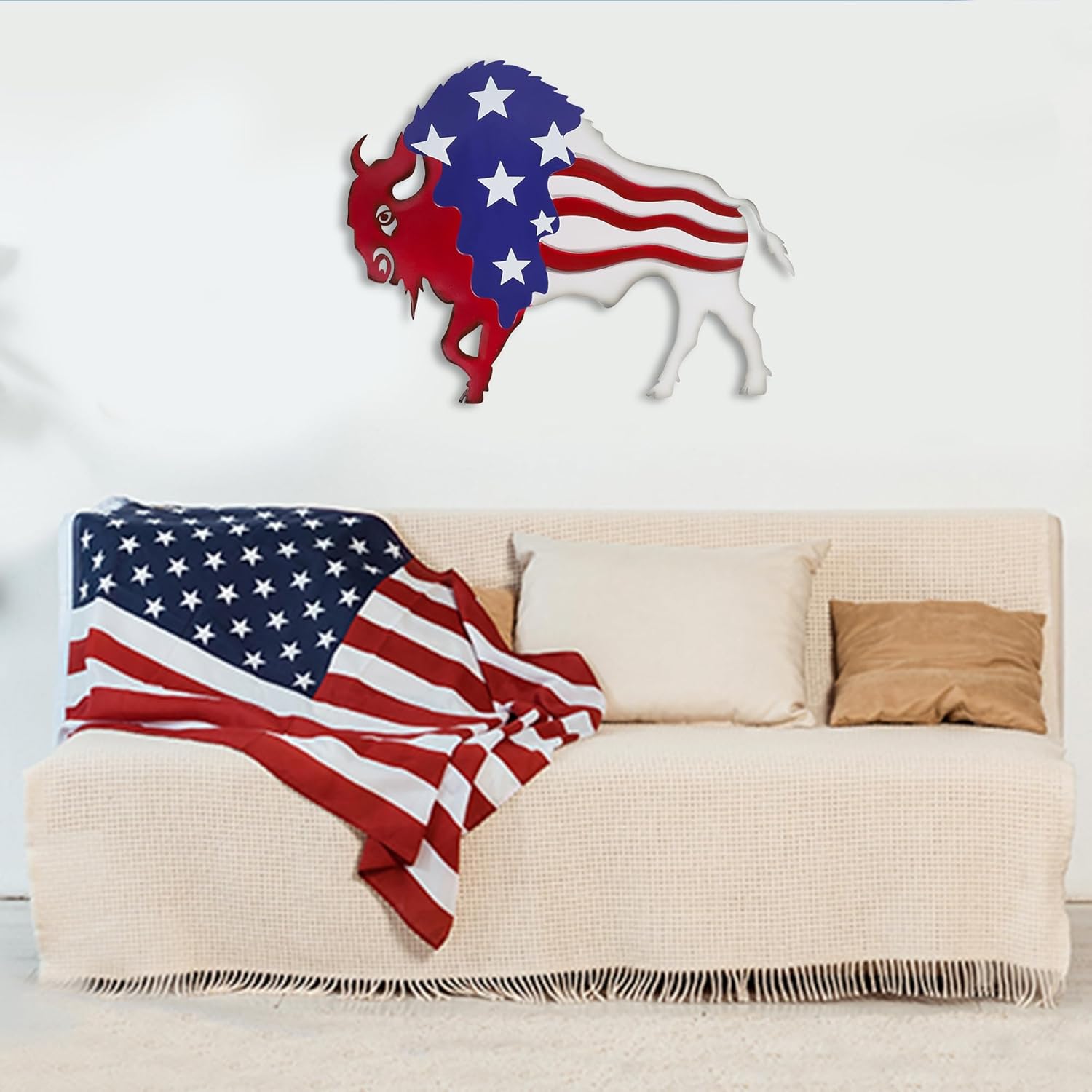 Metal Wall Art, Veterans Day Patriotic Hanging Sculpture, Large Handmade Centerpiece Independence Day 4th of July Decoration, 3 Pcs-Toppalletfly