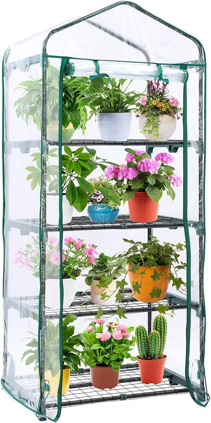 Mini Greenhouse for Outdoors & Indoors, 4 Tier Shelves, Portable Greenhouses with Heavy Duty Transparent PVC Cover for Winter Garden-Toppalletfly