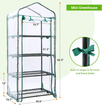 Mini Greenhouse for Outdoors & Indoors, 4 Tier Shelves, Portable Greenhouses with Heavy Duty Transparent PVC Cover for Winter Garden-Toppalletfly