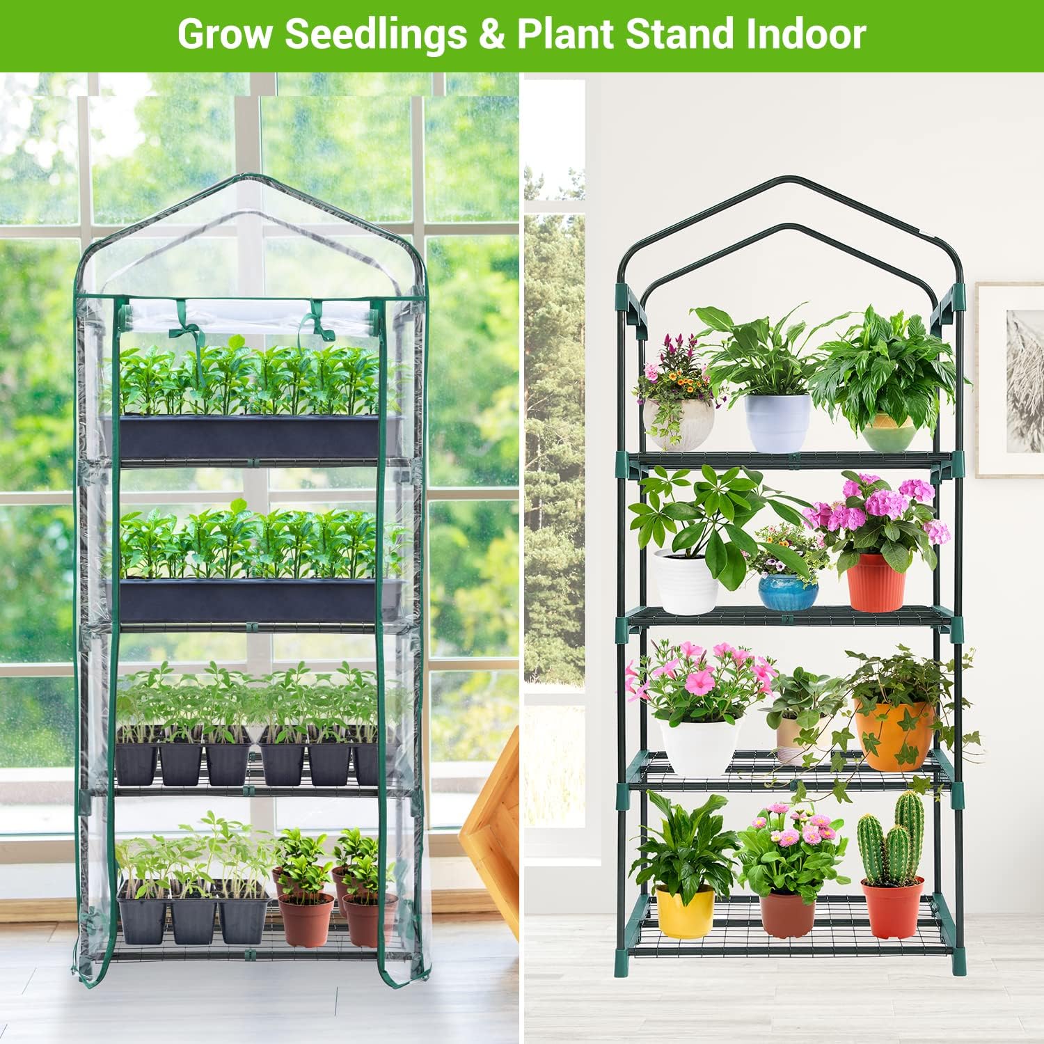 Mini Greenhouse for Outdoors & Indoors, 4 Tier Shelves, Portable Greenhouses with Heavy Duty Transparent PVC Cover for Winter Garden-Toppalletfly