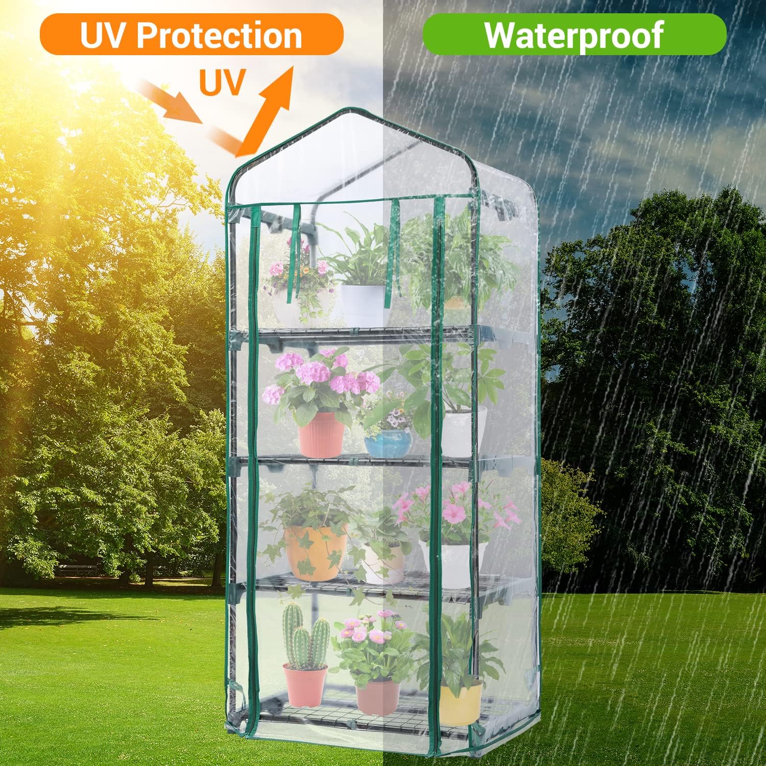 Mini Greenhouse for Outdoors & Indoors, 4 Tier Shelves, Portable Greenhouses with Heavy Duty Transparent PVC Cover for Winter Garden-Toppalletfly
