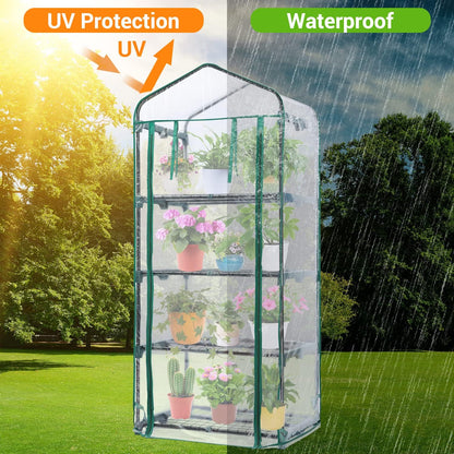 Mini Greenhouse for Outdoors & Indoors, 4 Tier Shelves, Portable Greenhouses with Heavy Duty Transparent PVC Cover for Winter Garden-Toppalletfly