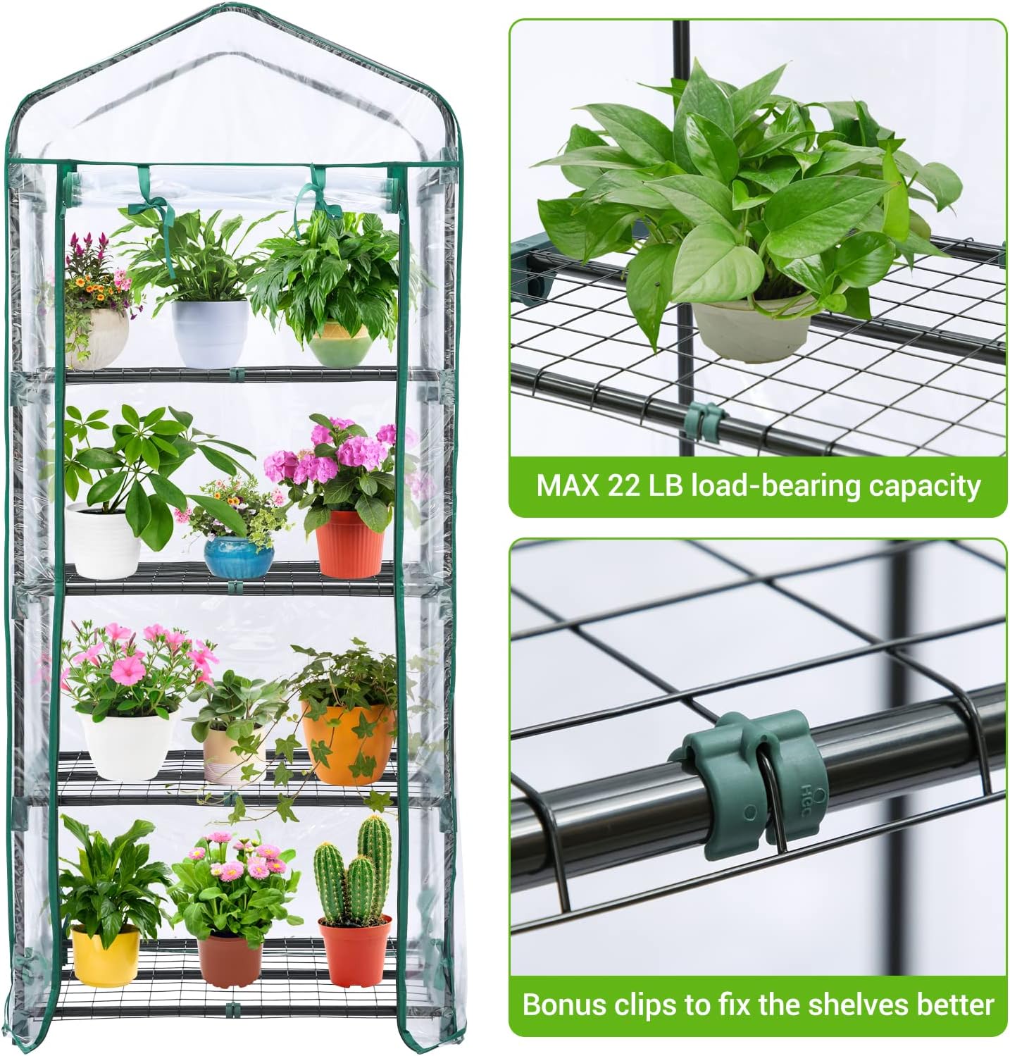 Mini Greenhouse for Outdoors & Indoors, 4 Tier Shelves, Portable Greenhouses with Heavy Duty Transparent PVC Cover for Winter Garden-Toppalletfly