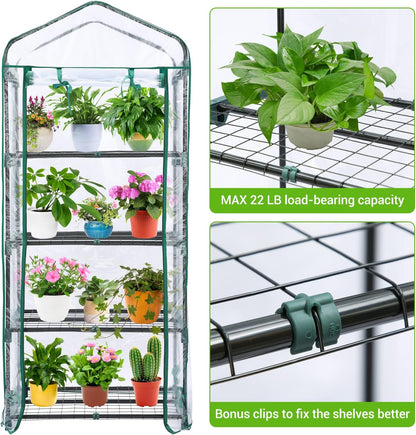 Mini Greenhouse for Outdoors & Indoors, 4 Tier Shelves, Portable Greenhouses with Heavy Duty Transparent PVC Cover for Winter Garden-Toppalletfly
