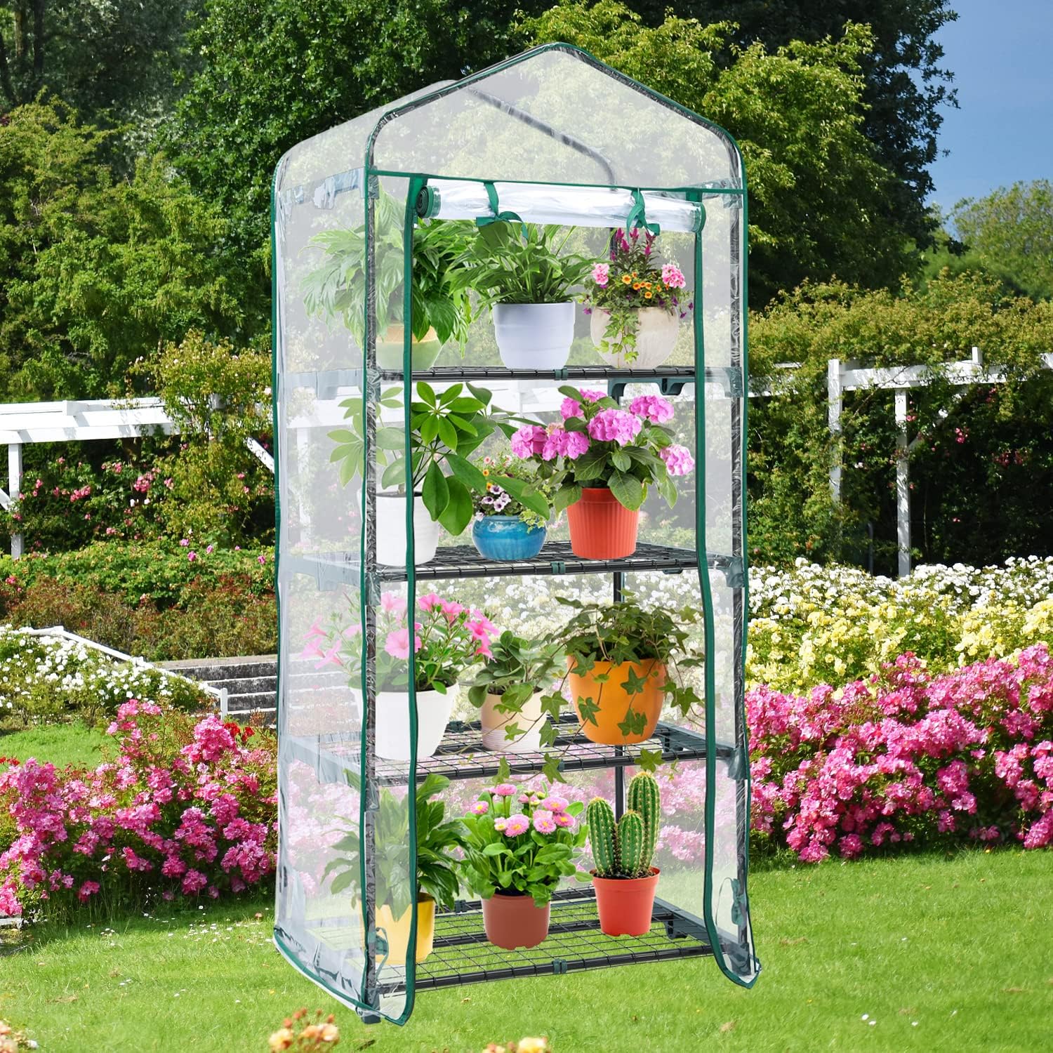 Mini Greenhouse for Outdoors & Indoors, 4 Tier Shelves, Portable Greenhouses with Heavy Duty Transparent PVC Cover for Winter Garden-Toppalletfly