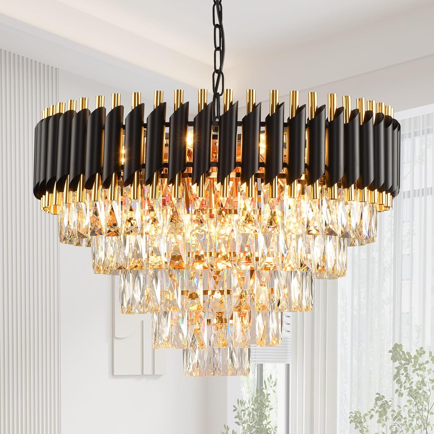 Modern Crystal Chandeliers 5 Tier, Round Crystal Chandeliers Light Fixture 12 Lights - Toppalletfly