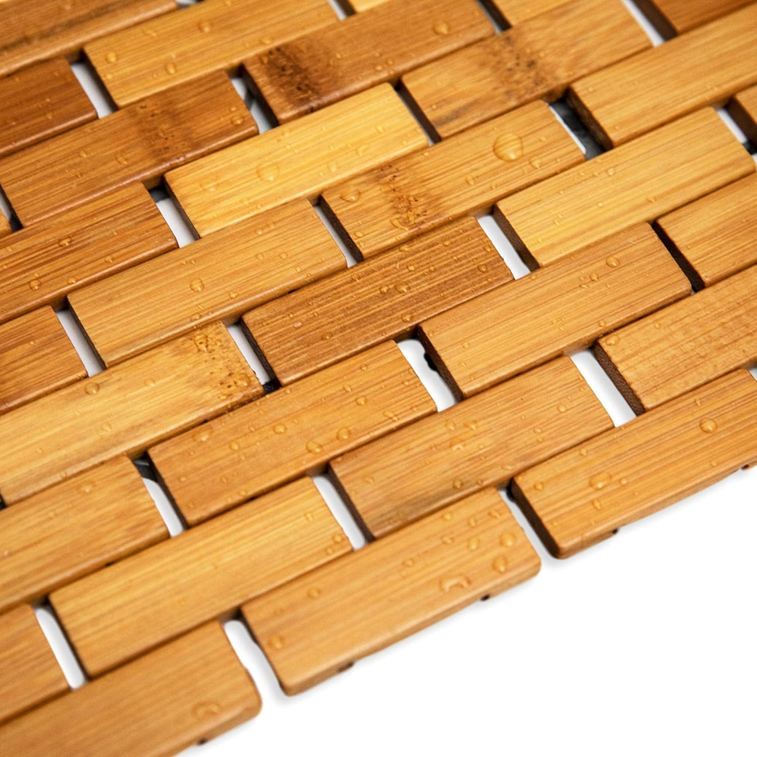 Natural Bamboo Wood Bath Mat with Non-Slip Rubber Pads – Foldable Wooden Floor Mat-Toppalletfly