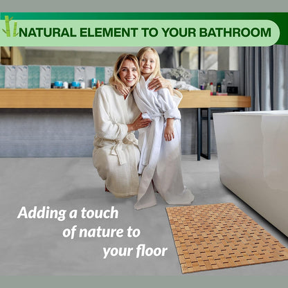 Natural Bamboo Wood Bath Mat with Non-Slip Rubber Pads – Foldable Wooden Floor Mat-Toppalletfly