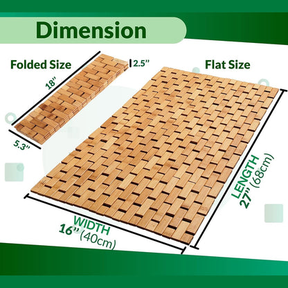 Natural Bamboo Wood Bath Mat with Non-Slip Rubber Pads – Foldable Wooden Floor Mat-Toppalletfly