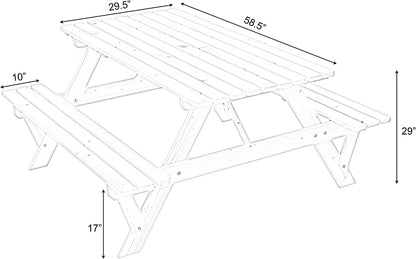 Natural Outdoor Wooden Patio Deck 6-Person Picnic Table, for Backyard, Garden-Toppalletfly