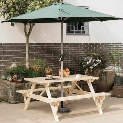 Natural Outdoor Wooden Patio Deck 6-Person Picnic Table, for Backyard, Garden-Toppalletfly