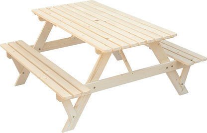 Natural Outdoor Wooden Patio Deck 6-Person Picnic Table, for Backyard, Garden-Toppalletfly