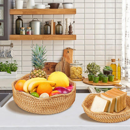 Natural Rattan Fruit Basket Bowls, Hand Woven Decor Serving Baskets-Toppalletfly