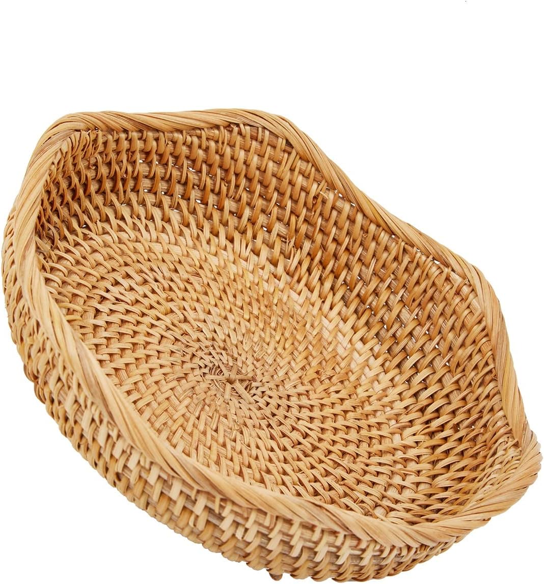 Natural Rattan Fruit Basket Bowls, Hand Woven Decor Serving Baskets-Toppalletfly
