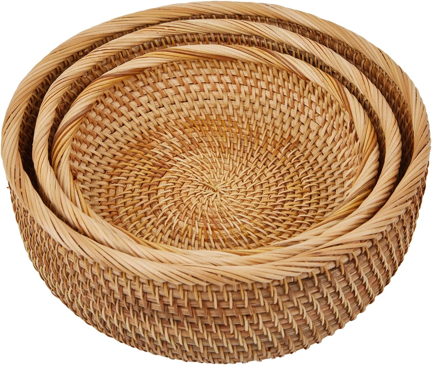 Natural Rattan Fruit Basket Bowls, Hand Woven Decor Serving Baskets-Toppalletfly