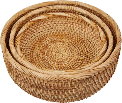 Natural Rattan Fruit Basket Bowls, Hand Woven Decor Serving Baskets-Toppalletfly