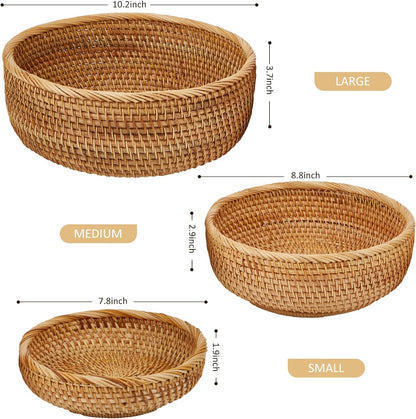 Natural Rattan Fruit Basket Bowls, Hand Woven Decor Serving Baskets-Toppalletfly