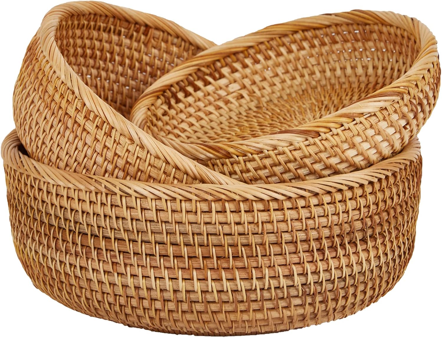 Natural Rattan Fruit Basket Bowls, Hand Woven Decor Serving Baskets-Toppalletfly