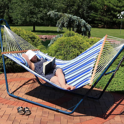 Outdoor Quilted Fabric Hammock - Two-Person with Spreader Bars - Heavy-Duty 450-Pound Capacity-Toppalletfly