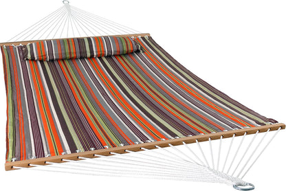 Outdoor Quilted Fabric Hammock - Two-Person with Spreader Bars - Heavy-Duty 450-Pound Capacity-Toppalletfly