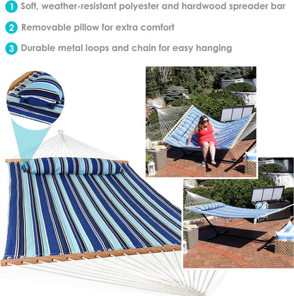 Outdoor Quilted Fabric Hammock - Two-Person with Spreader Bars - Heavy-Duty 450-Pound Capacity-Toppalletfly