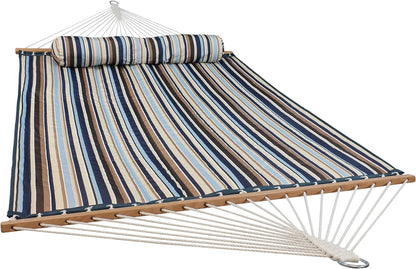 Outdoor Quilted Fabric Hammock - Two-Person with Spreader Bars - Heavy-Duty 450-Pound Capacity-Toppalletfly