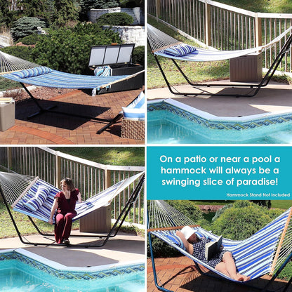 Outdoor Quilted Fabric Hammock - Two-Person with Spreader Bars - Heavy-Duty 450-Pound Capacity-Toppalletfly