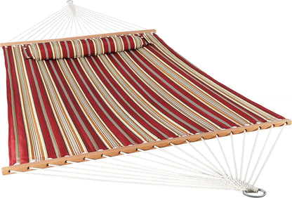 Outdoor Quilted Fabric Hammock - Two-Person with Spreader Bars - Heavy-Duty 450-Pound Capacity-Toppalletfly