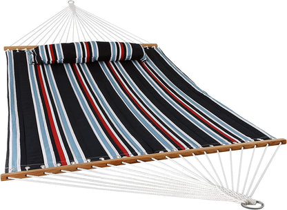 Outdoor Quilted Fabric Hammock - Two-Person with Spreader Bars - Heavy-Duty 450-Pound Capacity-Toppalletfly