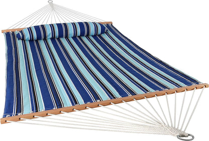 Outdoor Quilted Fabric Hammock - Two-Person with Spreader Bars - Heavy-Duty 450-Pound Capacity-Toppalletfly