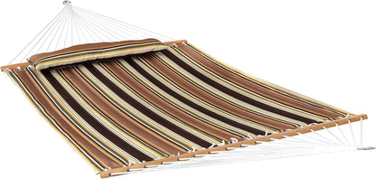 Outdoor Quilted Fabric Hammock - Two-Person with Spreader Bars - Heavy-Duty 450-Pound Capacity-Toppalletfly
